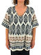 Women's Blouse Short Sleeve with V Neckline Black