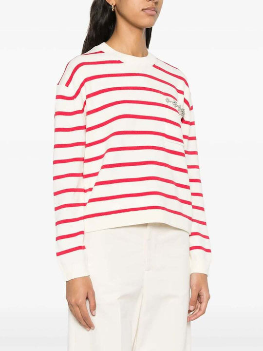 Women's Sweater Cotton Striped Red, White