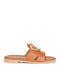 Leather Women's Flat Sandals in Tabac Brown Color