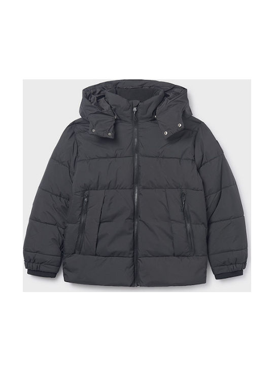 Kids Casual Long Jacket with Hood Black