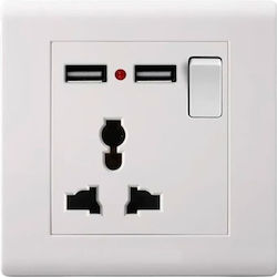 Epica Star Μονή Πρίζα Ρεύματος με 2 Θύρες USB