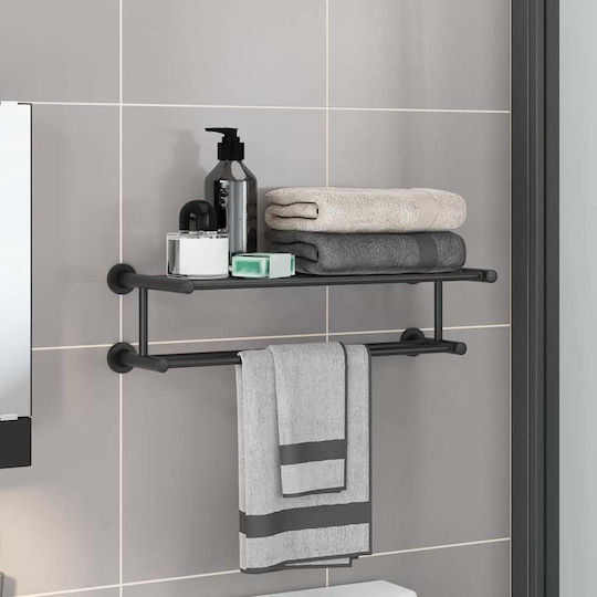 vidaXL Rack de Baie Simplă De Perete cu șuruburi ​61x23cm Inox Negru