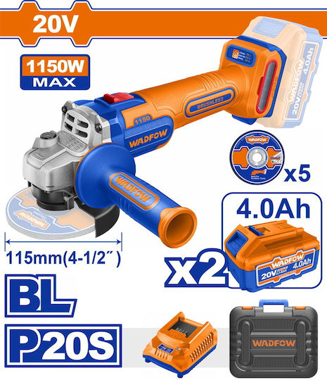 Wadfow WLAPB522E Τροχός 115mm Μπαταρίας Brushless με Ρύθμιση Στροφών 2x4Ah