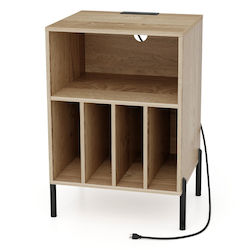 Costway Turntable Stand Charging Station & Shelf & 4 Vinyl Record Dividers Natural Jv11192de-na
