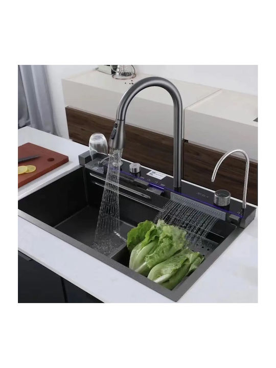 Naron Επικαθήμενος Νεροχύτης Inox Brushed με Μπαταρία Μ75xΠ46cm Γκρι