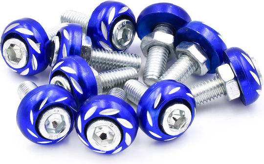 Decorative Aluminum License Plate Bolts 6mm Carved Head 10pcs Oem Blue