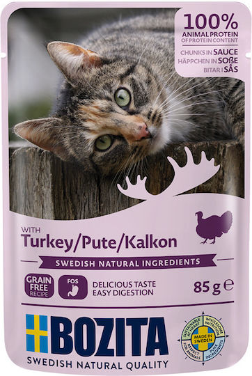 Bozita Chunks In Wet Food for Adult Cats with Meat and Turkey Grain-Free 85gr