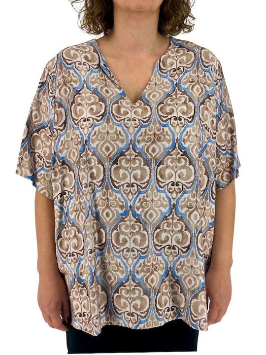 Damen Bluse mit V-Ausschnitt Brown