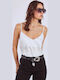 Women's Summer Satin Blouse with Spaghetti Straps & V-Neckline White