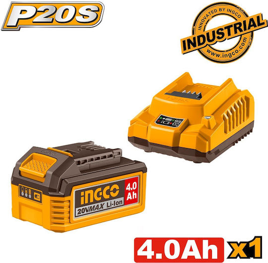 Ingco Σετ Μπαταρίας Λιθίου Χωρητικότητας 4Ah 20V με Φορτιστή