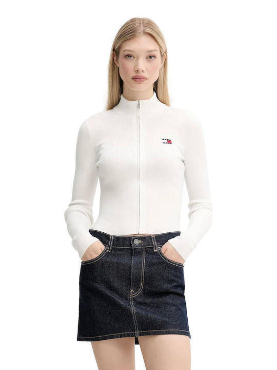 Women's Knitted Cardigan with Zipper White