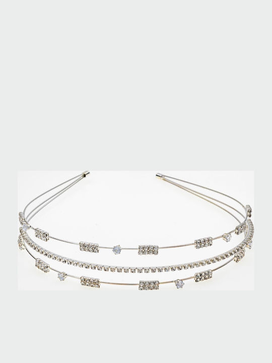 Metal Bridal Headband Gold Silver Decorated with Rhinestones 3 Designs-Silver