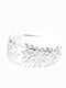Metal Double Bridal Headband Decorated with Embossed Leaves Silver