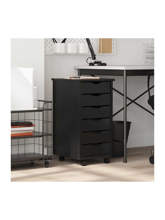 Office Storage Solid Wood Cabinet With Wheels & Drawers Black Velvet-Black Metal L34xW39xH65.5cm