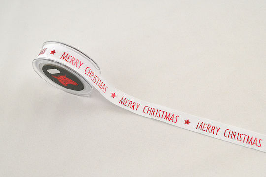 Лента Merry Christmas Бяло-Червена 2.5 См Х 9 М Бяло-Червена