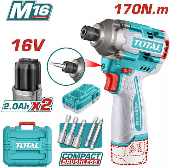 Total Παλμικό Κατσαβίδι Μπαταρίας Brushless 16V 2x2Ah