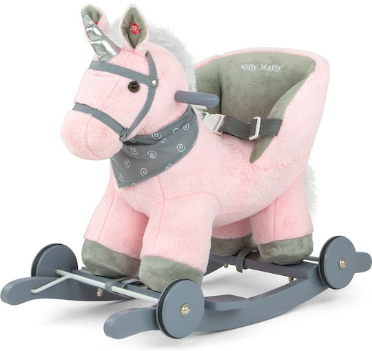 Milly Mally Fabric Rocking Toy Horse for 12+ months with Sounds & Wheels with Max Load Capacity 30kg Pink