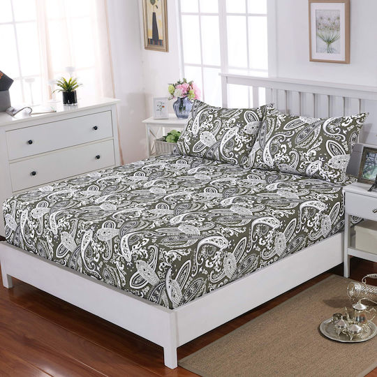 Casa Colori Sheet Double with Elastic 140x200+30cm. Paisly Brown Paisley