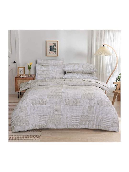 Casa Colori Bettwäsche-Set Doppel mit Gummiband 140x200+30cm. Loomy Beige 4Stück
