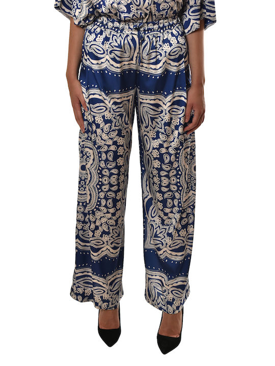 Milla Damen Stoff Hose mit Gummizug Blue