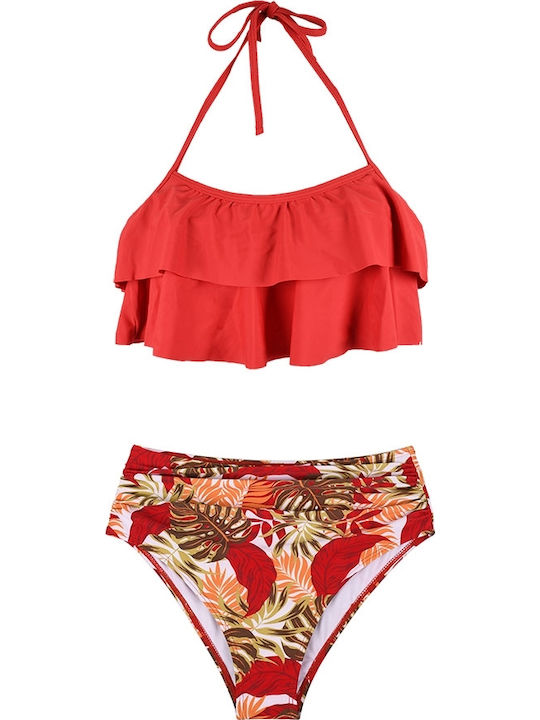 Modern Ocean Set Bikini Ψηλόμεσο Floral Κεραμιδί