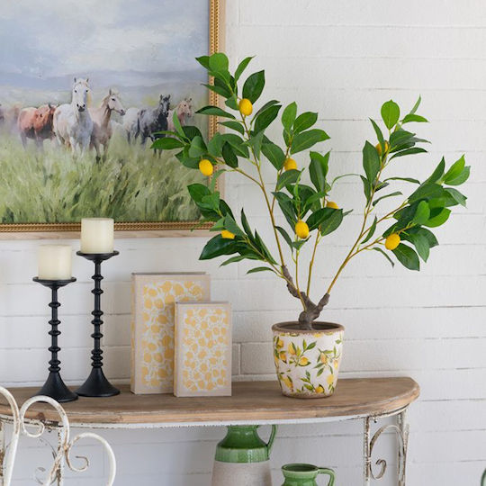 Artekko Lemon Tree Green Artificial Lemon Tree Black Pot 30x30x80 Cm