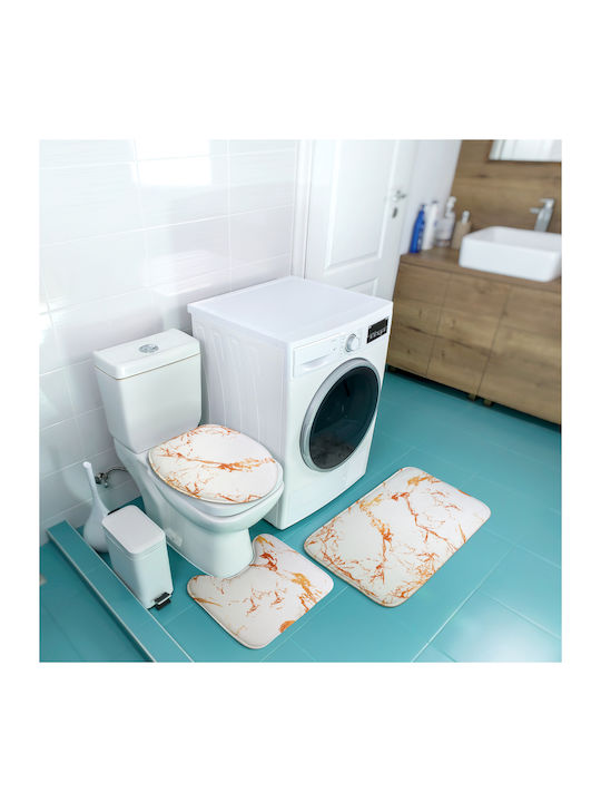 Rutschfest Set Badematten Synthetisch,Polyester/Cotton/Leather Toilette BeigeAbstract5 White Gold 3Stück