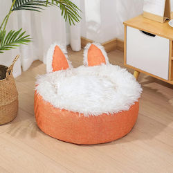Round Fluffy Cat Bed with Ears Orange Fep-10