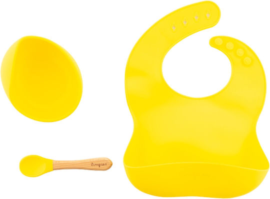 Zingies Set Essgeschirr aus Silikon mit rutschfester Basis Gelb 3Stück für 6+ Monate
