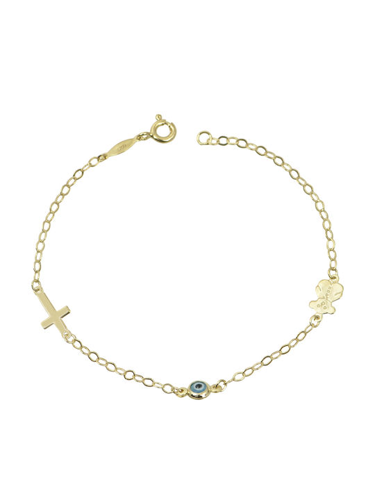Graloro Kids Bracelet from Gold-plated Silver with Evil Eye & Σταυρό