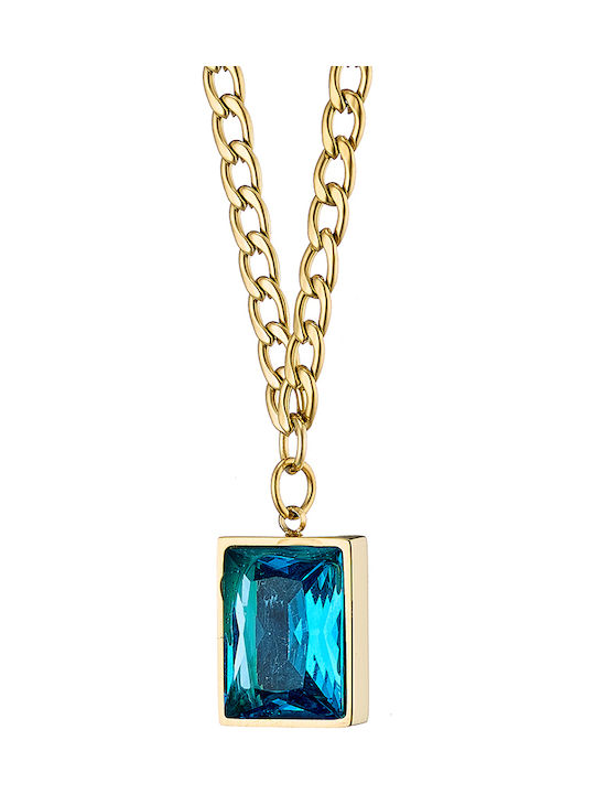 Graloro Gold Plated Steel Necklace Blue