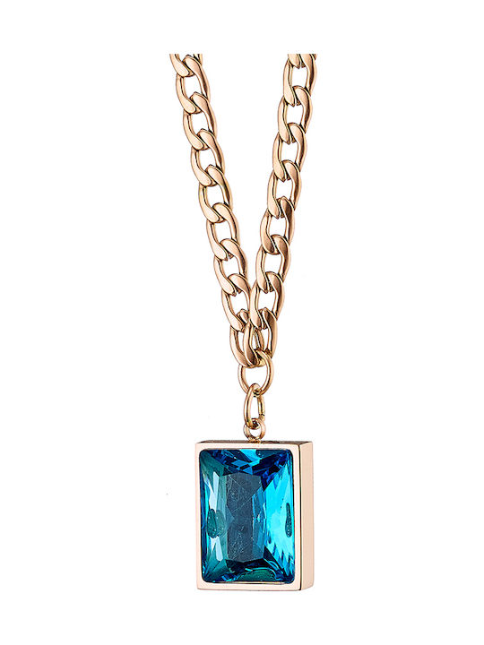 Graloro Pink Gold Plated Steel Necklace Blue