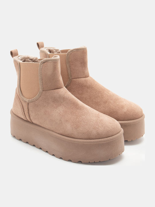 Luigi Women's Chelsea Boots with Medium Heel Beige