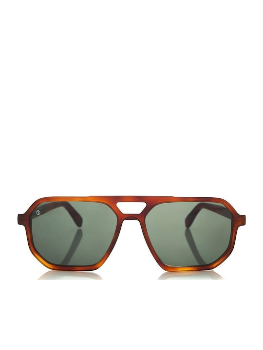 Faos Unisex Sonnenbrille mit Braun Schildkröte Kunststoff Gestell und Grün Linse 499661