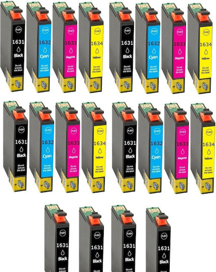 4 Full Set +4 Black 20pcs Compatible New Ink Epson T16xl T1631 T1632 T1633 T1634 15ml Epson Workforce WF2010W / WF2510WF / WF2520NF / WF2530WF / 2540WF / WF2650 / WF2630WF / WF2660DWF / WF2750 Pack of Compatible Inkjet Printer Cartridges Epson 15ml Multi (Color) / Black 20pcs