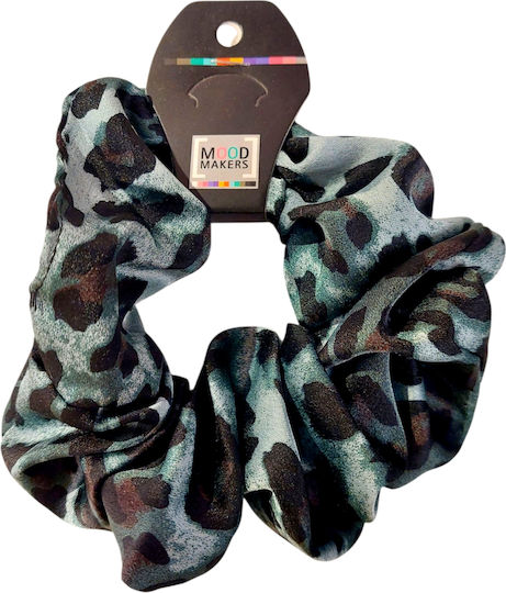 Handgemachtes Haargummi Scrunchies Hellblau Schwarz Leo