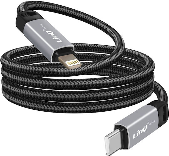 Linq Lightning To USB-C Power Delivery 36W Cable In Braided Nylon 1.2m Black