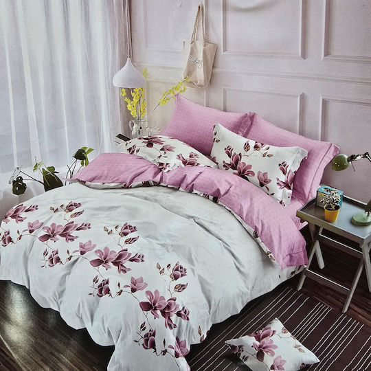 Kotonia Home Σετ Παπλωματοθήκη Διπλή με 4 Μαξιλαροθήκες & 1 Σεντόνι 200x230cm Yoyo Floral