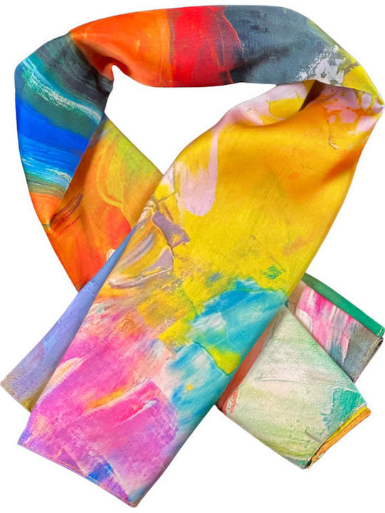 Square Scarf Women Glossy Blue Orange 70x70 Cm