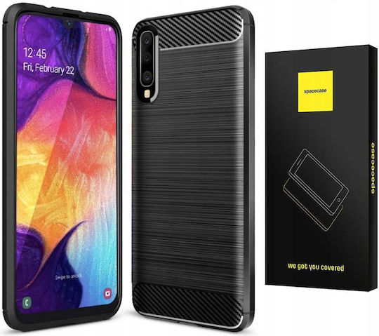 Spacecase Carbon Umschlag Rückseite Silikon Schwarz (Galaxy A50)