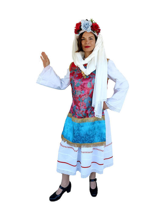Παραδοσιακή Φορεσιά Χίου με 2 Σειρές Κολιέ White/Burgundy
