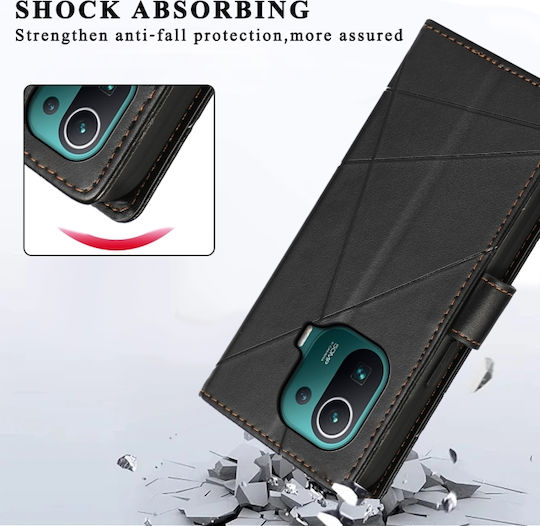 Ανάγλυφη Γραμμή Wallet Δερμάτινο / Σιλικόνης Μαύρο (Xiaomi Mi 11 Pro)