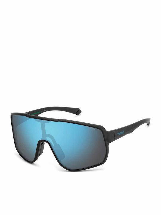 Polaroid Men's Sunglasses with Black Horn-Rimmed Frame and Blue Mirror Lens PLD7060/S 003/5X