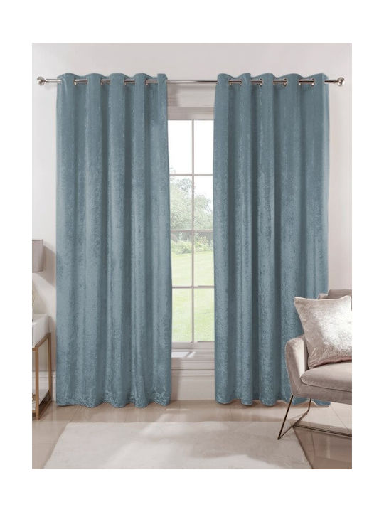 Κουρτίνα με Τρουκς Luxury Velour Πετρόλ 280x290εκ.
