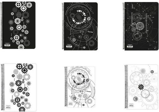 A&G Paper Spiral Notebook Ruled A4 60 Sheets 2 Subjects Gears 1pcs (Μiscellaneous Designs/Colors)