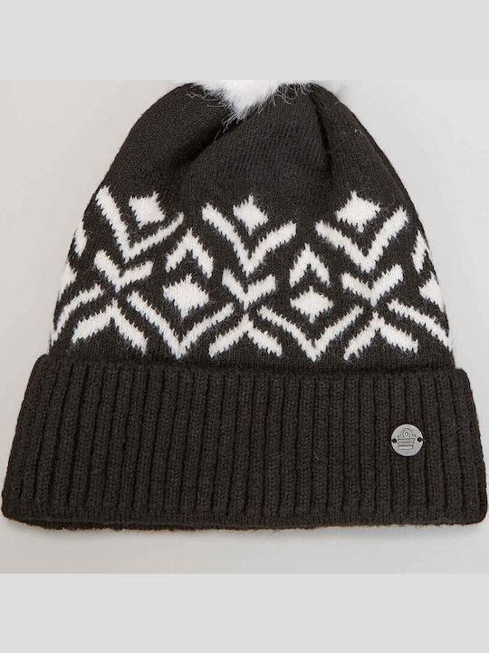 Pom Pom Beanie Unisex Σκούφος Πλεκτός σε Μαύρο χρώμα