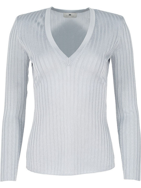 Damen Langarm Pullover mit V-Ausschnitt Light Blue