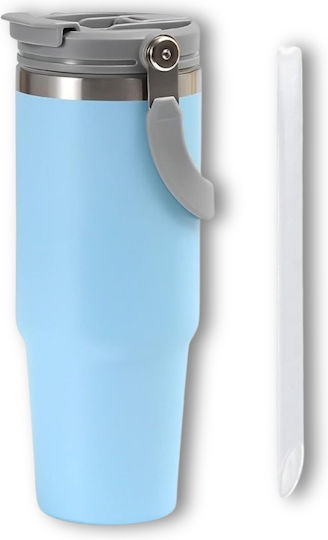 Uncle George Ποτήρι Θερμός Ανοξείδωτο / Αλουμίνιο BPA Free 900ml Επιστόμιο Καλαμάκι Γαλάζιο με Επιστόμιο και Καλαμάκι