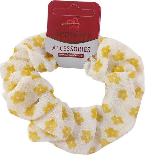 Handgemachtes Haargummi Scrunchies Weiß Gelbe Gänseblümchen Ökologisches Stoff
