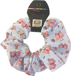 Handmade Hair Scrunchy Soft Light Blue Purple with Butterflies